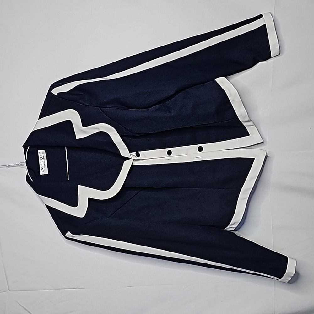 Lew Magram collection 3 button blue with white border lines blazer size Small